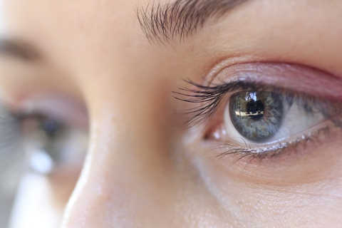 The picture shows a part of the face with an eye relating to Eye Movement Desensitization and Reprocessing Therapy