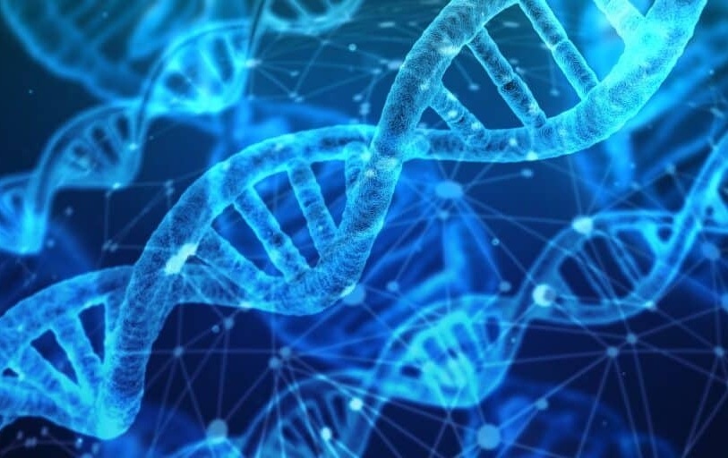 Genetic factors play a significant role in causing depression. The picture shows a double helix of DNA.